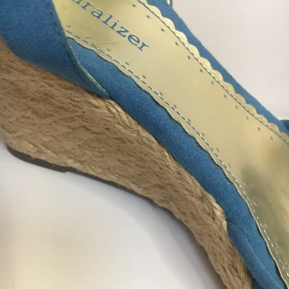 Naturalizer Teal Blue Suede Espadrille Wedge Sandals